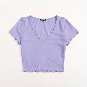 Purple V-Neck Lettuce Trim Top